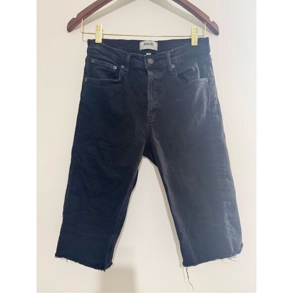 AGOLDE Shorts Women 25 Carrie Long Length Slim Denim Jean High Rise Washed Black - Picture 1 of 9